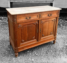 Load image into Gallery viewer, ANTIQUE 19th CENTURY FRENCH ORNATE OAK &amp; MARBLE TOPPED CUPBOARD, c1900
