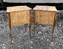 Load image into Gallery viewer, ANTIQUE 20th CENTURY FRENCH ORNATE PAIR OF MARBLE TOPPED BEDSIDE TABLES, c1920
