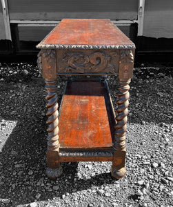 ANTIQUE 19TH CENTURY FRENCH ORNATE CARVED OAK GREEN MAN HALL TABLE, C1900