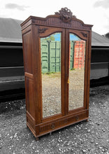 Load image into Gallery viewer, ANTIQUE 19TH CENTURY FRENCH ORNATE OAK DOUBLE WARDROBE ARMOIRE, C1900
