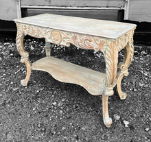 Load image into Gallery viewer, ANTIQUE 20TH CENTURY FRENCH ORNATE CARVED LIMED OAK CONSOLE TABLE, C1920
