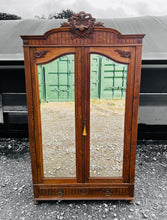 Load image into Gallery viewer, ANTIQUE 19TH CENTURY FRENCH ORNATE OAK DOUBLE WARDROBE ARMOIRE, C1900
