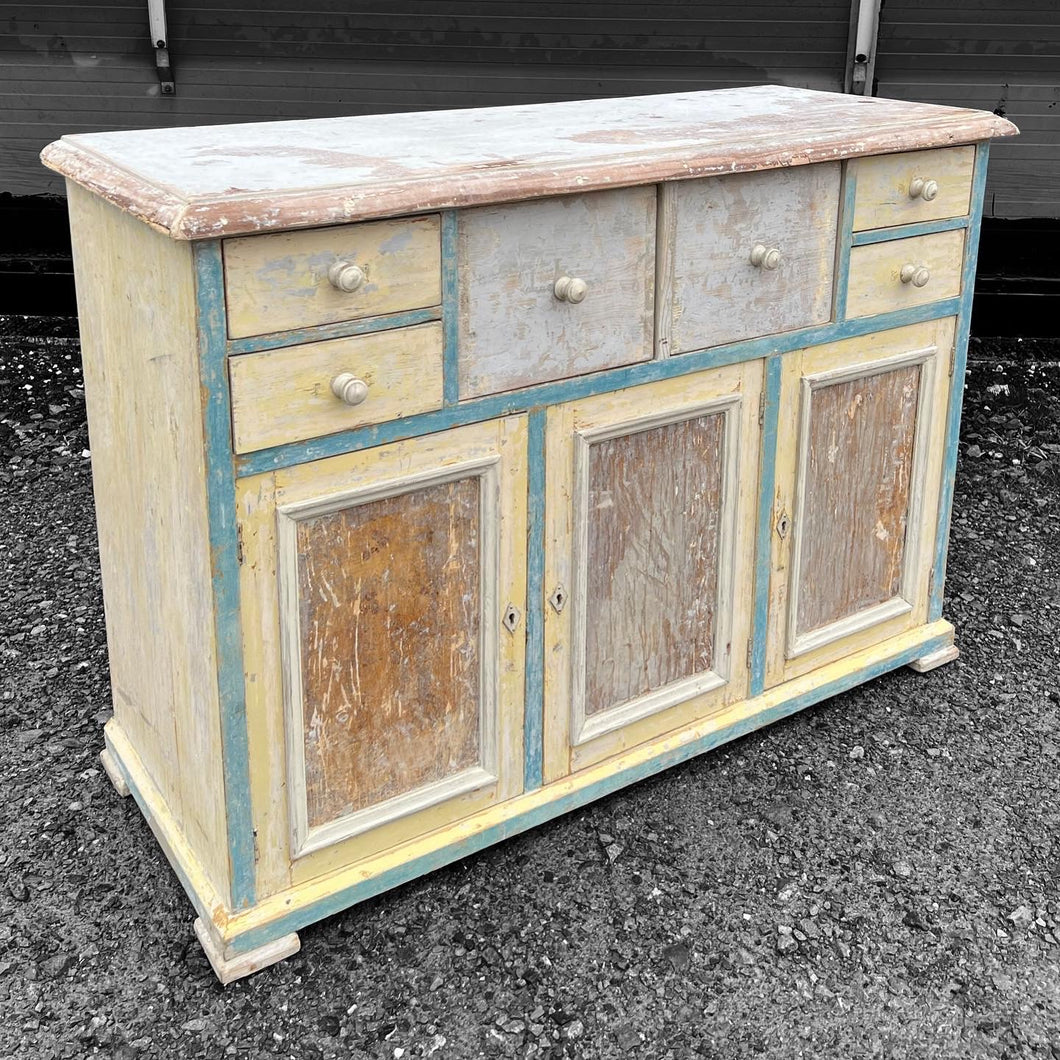 ANTIQUE 19th CENTURY FRENCH ORIGINAL PAINTED SIDEBOARD DRESSER, c1900