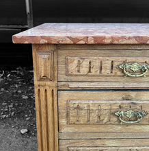 Load image into Gallery viewer, ANTIQUE 19th CENTURY FRENCH BLEACHED OAK &amp; MARBLE TOPPED CHEST OF DRAWERS, c1900
