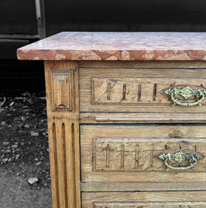 ANTIQUE 19th CENTURY FRENCH BLEACHED OAK & MARBLE TOPPED CHEST OF DRAWERS, c1900