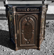 Load image into Gallery viewer, ANTIQUE 19TH CENTURY FRENCH ORNATE EBONISED OAK SIDEBOARD CUPBOARD, C1900
