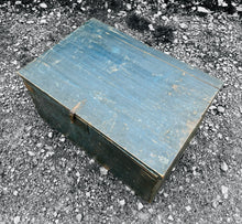 Load image into Gallery viewer, ANTIQUE 19TH CENTURY FRENCH PINE ORIGINAL BLUE PAINTED BLANKET BOX, C1900
