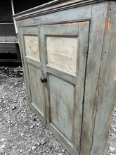 Load image into Gallery viewer, LARGE ANTIQUE 19TH CENTURY FRENCH ORNATE RUSTIC PAINTED PINE CORNER CUPBOARD, C1900
