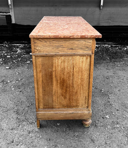 ANTIQUE 19th CENTURY FRENCH BLEACHED OAK & MARBLE TOPPED CHEST OF DRAWERS, c1900