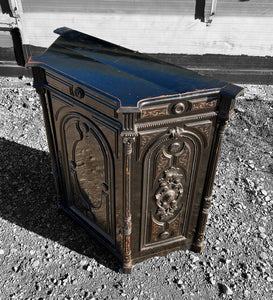 ANTIQUE 19TH CENTURY FRENCH ORNATE EBONISED OAK SIDEBOARD CUPBOARD, C1900