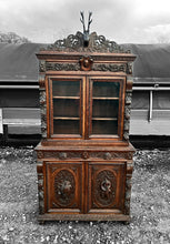 Load image into Gallery viewer, ANTIQUE 19th CENTURY FRENCH ORNATE CARVED OAK &amp; GLAZED DRESSER, c1900
