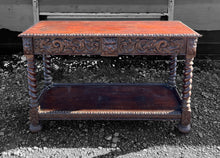 Load image into Gallery viewer, ANTIQUE 19TH CENTURY FRENCH ORNATE CARVED OAK GREEN MAN HALL TABLE, C1900
