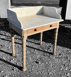 ANTIQUE 19TH CENTURY FRENCH ORNATE BLEACHED OAK & MARBLE TOPPED WASHSTAND, C1900