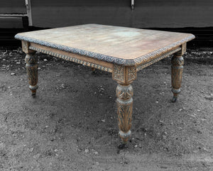 LARGE ANTIQUE 19th CENTURY ENGLISH CARVED OAK EXTENDING DINING TABLE, c1900