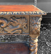 Load image into Gallery viewer, ANTIQUE 19TH CENTURY FRENCH ORNATE CARVED OAK GREEN MAN HALL TABLE, C1900
