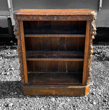 Load image into Gallery viewer, ANTIQUE 19TH CENTURY FRENCH ORNATE CARVED OAK GREEN MAN OPEN BOOKCASE, C1900
