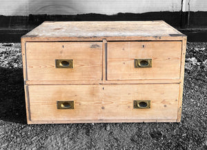 ANTIQUE 19th CENTURY PINE MILITARY CAMPAIGN CHEST OF DRAWERS, c1900