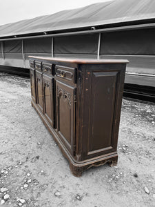 LARGE 20th CENTURY FRENCH ORNATE EBONISED OAK SIDEBOARD