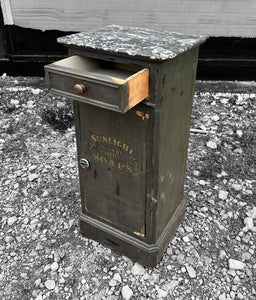 ANTIQUE 19TH CENTURY FRENCH GREY PAINTED & MARBLE TOPPED SIDE TABLE, C1900