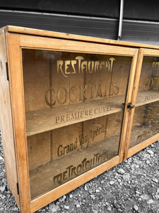 ANTIQUE 19TH CENTURY PINE GLAZED COCKTAIL DISPLAY WALL CABINET, C1900