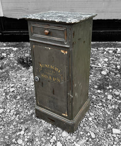 ANTIQUE 19TH CENTURY FRENCH GREY PAINTED & MARBLE TOPPED SIDE TABLE, C1900