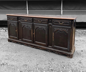 LARGE 20th CENTURY FRENCH ORNATE EBONISED OAK SIDEBOARD