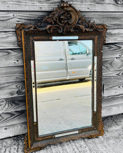ANTIQUE 19TH CENTURY FRENCH ORNATE GILTWOOD OVERMANTLE WALL MIRROR, C1900