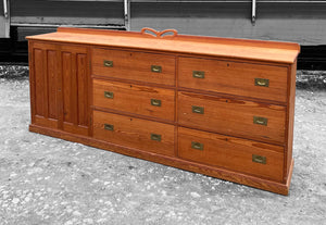 LARGE ANTIQUE 19th CENTURY ENGLISH PITCH PINE SIDEBOARD, c1900