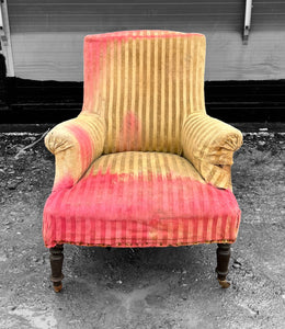 ANTIQUE 19th CENTURY FRENCH NAPOLEON III UPHOLSTERED ARMCHAIR, c1900