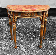 Load image into Gallery viewer, 20th CENTURY FRENCH ORNATE MAHOGANY GILT &amp; MARBLE TOPPED CONSOLE TABLE, c1940
