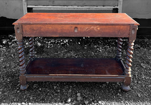 ANTIQUE 19TH CENTURY FRENCH ORNATE CARVED OAK GREEN MAN HALL TABLE, C1900