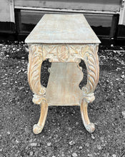 Load image into Gallery viewer, ANTIQUE 20TH CENTURY FRENCH ORNATE CARVED LIMED OAK CONSOLE TABLE, C1920
