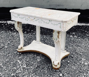 ANTIQUE 19TH CENTURY FRENCH HAND PAINTED & MARBLE TOPPED CONSOLE TABLE, C1900
