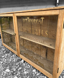 ANTIQUE 19TH CENTURY PINE GLAZED COCKTAIL DISPLAY WALL CABINET, C1900