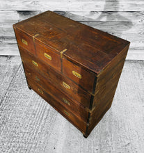 Load image into Gallery viewer, ANTIQUE 19TH CENTURY ANGLO INDIAN MAHOGANY MILITARY CAMPAIGN CHEST OF DRAWERS, C1900
