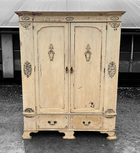 ANTIQUE 19th CENTURY FRENCH ORNATE PAINTED DOUBLE ARMOIRE WARDROBE, c1900