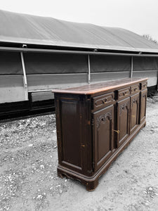 LARGE 20th CENTURY FRENCH ORNATE EBONISED OAK SIDEBOARD