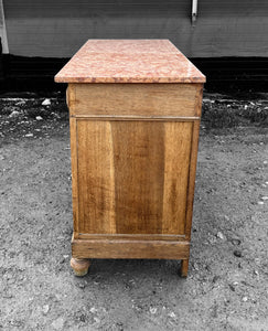 ANTIQUE 19th CENTURY FRENCH BLEACHED OAK & MARBLE TOPPED CHEST OF DRAWERS, c1900