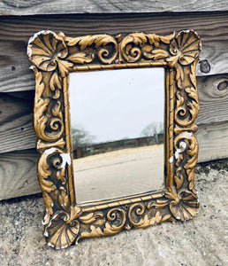 ANTIQUE 19TH CENTURY FRENCH ORNATE GILTWOOD WALL MIRROR, C1900
