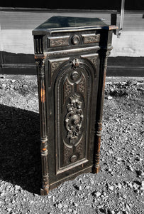 ANTIQUE 19TH CENTURY FRENCH ORNATE EBONISED OAK SIDEBOARD CUPBOARD, C1900