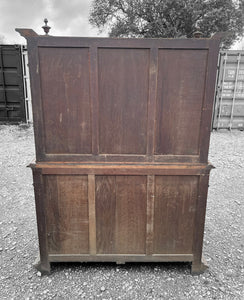 ANTIQUE 19th CENTURY FRENCH ORNATE CARVED OAK & GLAZED DRESSER, c1900