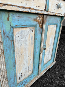 ANTIQUE 19TH CENTURY FRENCH ORIGINAL PAINTED CUPBOARD, c1900