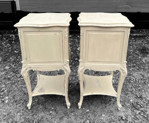 ANTIQUE 19th CENTURY FRENCH PAIR OF ORNATE PAINTED BEDSIDE TABLES, c1900