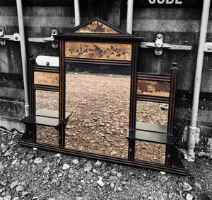 ANTIQUE 19TH CENTURY FRENCH MAHOGANY EBONY OVERMANTLE MIRROR, c1900