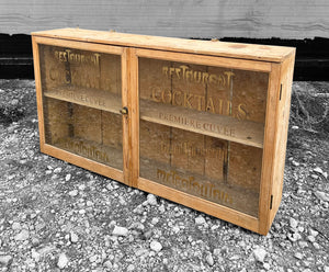 ANTIQUE 19TH CENTURY PINE GLAZED COCKTAIL DISPLAY WALL CABINET, C1900