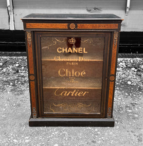 ANTIQUE 19th CENTURY FRENCH EBONISED & INLAID GLAZED DISPLAY CABINET, c1900