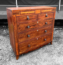 Load image into Gallery viewer, ANTIQUE 19th CENTURY ENGLISH FLAMED MAHOGANY &amp; INLAID CHEST OF DRAWERS, c1900
