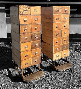 ANTIQUE 20TH CENTURY PAIR OF METAL INDUSTRIAL FILING CABINETS, C1920