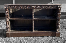 Load image into Gallery viewer, LARGE ANTIQUE 19TH CENTURY FRENCH EBONISED ORNATE CARVED OAK OPEN BOOKCASE, C1880
