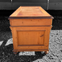 Load image into Gallery viewer, LARGE ANTIQUE 19TH CENTURY FRENCH ORNATE RUSTIC PINE &amp; LEATHER TOPPED DESK, C1900
